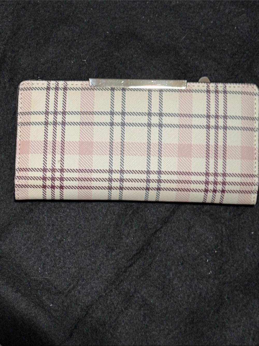 Plaid Pattern Trifold Wallet - Pink and Cream